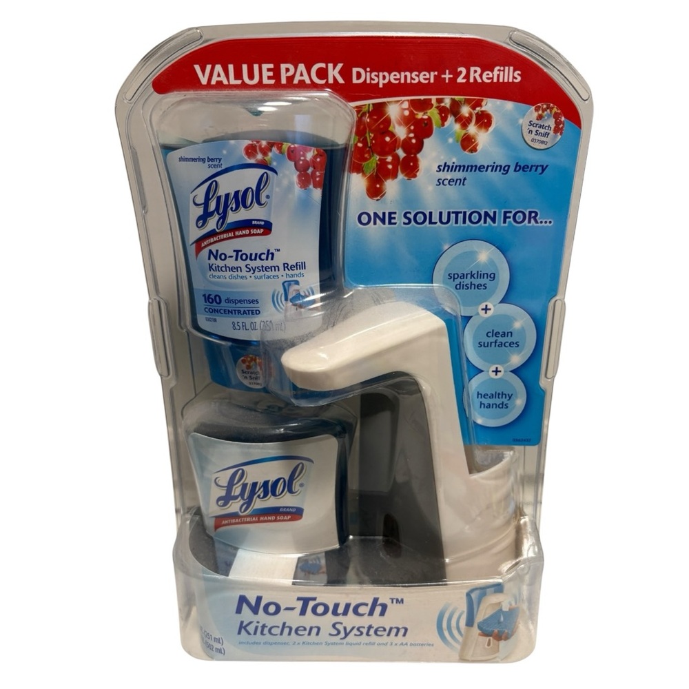 NEW Lysol No-Touch Kitchen System Shimmering Berry + 2 Refills